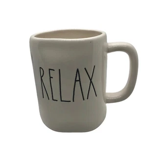 RAE DUNN RELAX  Coffee Tea Hot Chocolate Mug White Large Letter 16oz - Picture 1 of 8