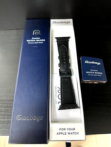 Original Roobaya Apple Watch Lederarmband / 42/44/45 mm / Schwarz - TOP*** - Zdjęcie 1 z 11