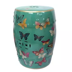 Turquoise Oriental Chinese Ceramic Porcelain Stool Side Table Plant Stand 45cm - Picture 1 of 2