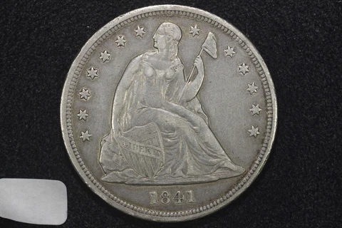 1841 No Motto Seated Liberty Dollar, old cleaning, XF detail Cover