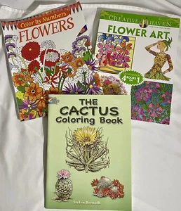 Konvolut - 3 Malbücher für Erwachsene Motiv Blumen Kaktus Blumen Pflanzen Kunst - Bild 1 von 10