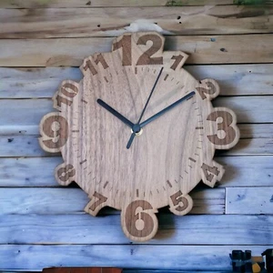 Round Numbered Wooden Custom Engraved Clocks - Silent Tick, Oak/Walnut/Cherry - Picture 1 of 7