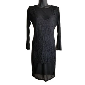 Black Lace Long Sleeve Dress Size S/M Witchy Gothic Dark Romance Sheer Mystical - Picture 1 of 12