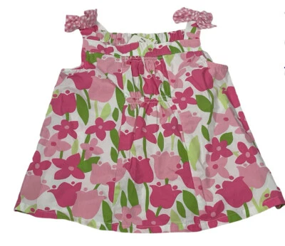 Crazy 8 Gymboree White Pink Green Tulip Girls Tank Top Bows Girls XS 4 4T - Image 1 of 4