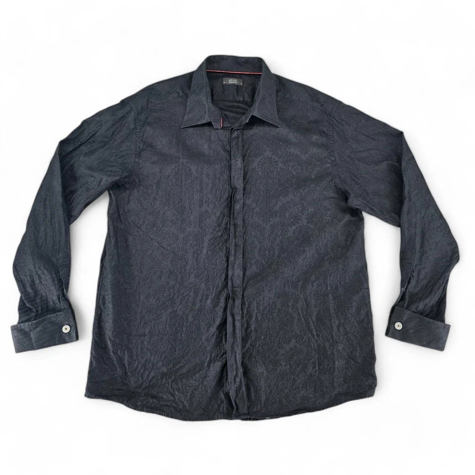 Eton Ganghester Shirt Mens 18/46 Covered Placket Black Ghost Brocade French Cuff - Image 1 of 4