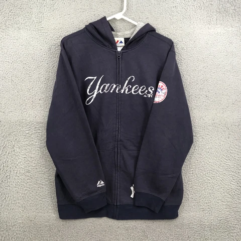 Majestic Sweater Boys 18/20 Blue MLB New York Yankees Full Zip Hoodie 30439 Cover