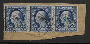 USA: 1908 5 Cents Blue Washington - Strip of 3 On Piece FU - Picture 1 of 1