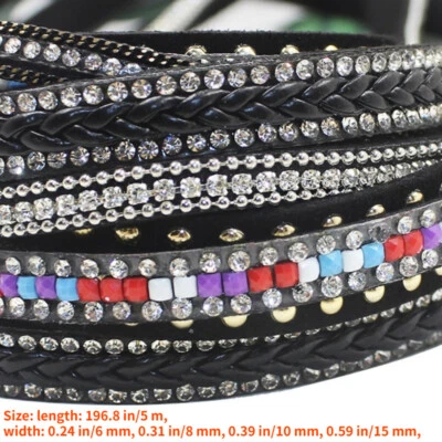 5m Faux Leather Suede Cord String with Rivet Velvet Rhinestone Beading string - Image 1 of 4