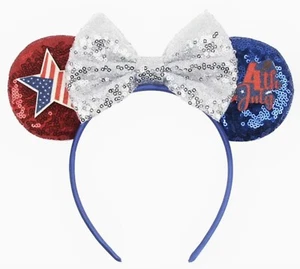 Disney 4º de JULIO PATRIÓTICO AMERICANO OREJAS DE RATÓN Rojo Blanco y Azul CINTA NUEVA - Imagen 1 de 2
