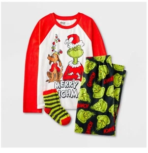 Boys' The Grinch 'Merry Grinchmas' 2pc Pajama Set with Socks - Black s 6/7 - Picture 1 of 1