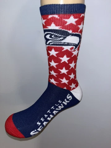 SEATTLE SEAHAWKS NFL FOOTBALL LOGO MENS USA STARS STRIPES CREW SOCKS LARGE Q Cover