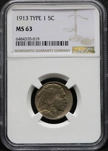 1913 5c. Type 1 Buffalo Nicke NGC MS-63 Free Shipping - Picture 1 of 4