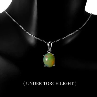 Collana In Argento Sterling 925 Con Opale Di Fuoco Ovale Lucido 10x8mm Gioielli - Immagine 1 di 4