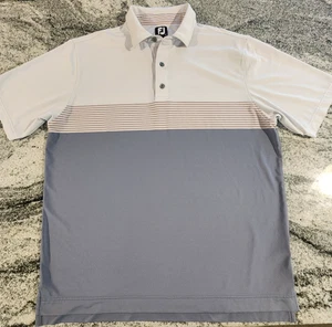 FOOTJOY GOLF POLO MENS XL WHITE BLUE PINK STRIPED EMBROIDED PERFORMANCE FJ - Picture 1 of 8