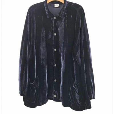 Camisa CP Shades veludo tamanho grande botão para cima azul rayon seda bolsos grandes  - Imagem 1 de 4