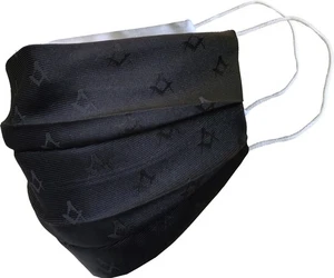 Black Face Mask with Square and Compass Symbols Masonic Mason Regalia - Picture 1 of 2