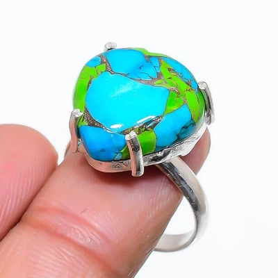 Copper Green Turquoise Gemstone 925 Sterling Silver Jewelry Ring Size Adj. n354 - Image 1 of 2