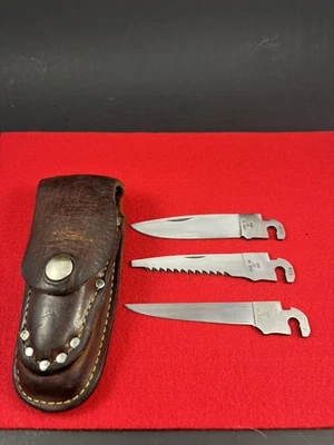 CAMBIADOR ESTUCHE XX original vintage bloqueo con 3 hojas funda de cuero sin cuchillo Foto 1 de 4