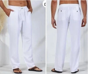 *NUEVO* Pantalones de playa de lino Soojun para hombre color avena relajados 32L medianos - Imagen 1 de 10