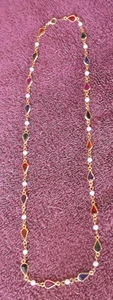Vintage Goldtone Necklace With Faux Pearls & Multi-Colored Acrylic Stones ~ 23" - Picture 1 of 1