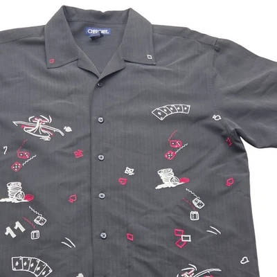 复古切诺基刺绣衬衫赌场赌博纽扣连衣裙黑色男式中号 — 第 1/4 张图片