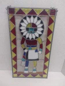 Panel de ventana de vitral colgante Kachina Navajo de colección - Imagen 1 de 10