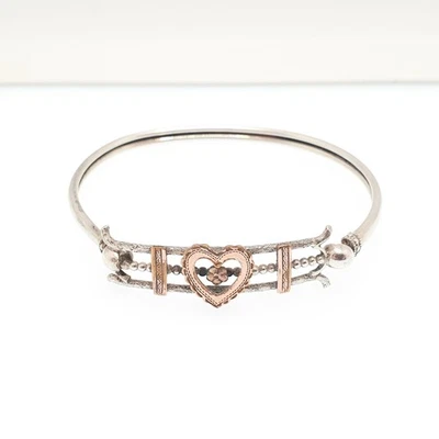 Antique Victorian Solid Silver Heart Bangle Rolled Gold Front Bracelet 1800s - Изображение 1 из 4