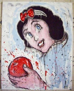 Original JUSTIN AERNI großes Gemälde ca. 2012 Leinwand : " SCHNEEWITTCHEN WIE VORABEND " - Bild 1 von 2