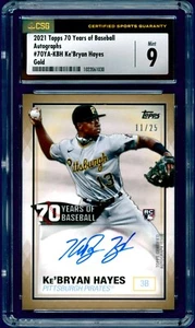 Autógrafo Ke'Bryan Hayes 2021 Topps 70 años de béisbol dorado (25/11) CSG 9 como nuevo - Imagen 1 de 2