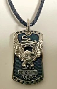 Harley-Davidson “Everlast” pendant necklace.Silver plated w/ black leather. - Picture 1 of 8