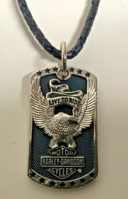 Harley-Davidson “Everlast” pendant necklace.Silver plated w/ black leather. - Image 1 of 4