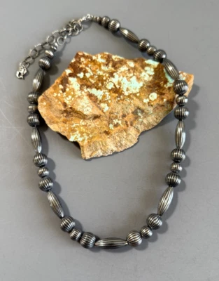 Collar CAROLYN POLLACK 16-20" Plata Esterlina Acanalado Melón y Cuentas Redondas RARO Foto 1 de 4