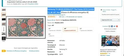 Samsung The Frame QE49LS03R 49" 4K QLED Smart TV - Charcoal Black - IN GARANZIA - Immagine 1 di 4