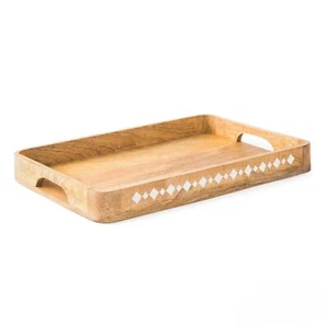 Wooden Serving Tray Rounded Edges Natural | 15x10x1.75 Decorative Mango Wood ... - Picture 1 of 7