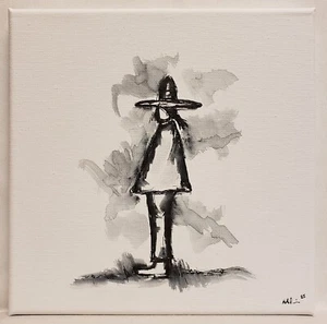 Original Modern Minimal Black And White Figurative Ink Painting By K.A.Davis - Picture 1 of 12