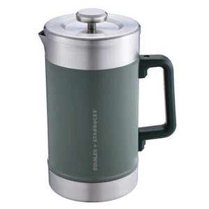 STARBUCKS Taiwan STANLEY Vacuum Press Pot White/Green Stainless Steel JAPAN NEW - Picture 1 of 27