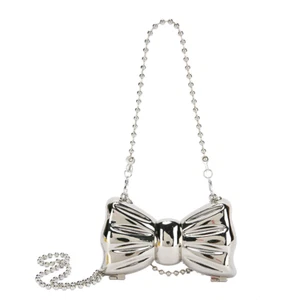 Women Fashion Mini Metal Silver Bow Decorative Crossbody Bag - Picture 1 of 3