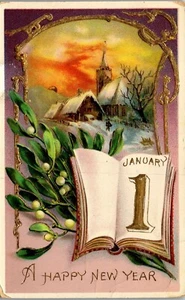Vintage Postcard New Year Gel Card Jan 1 Dear Grandma Santa Good To me 1915 - Picture 1 of 4