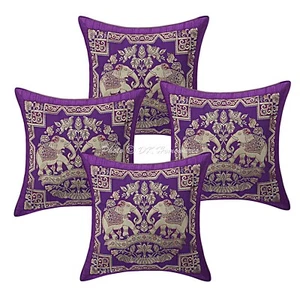 Brocade Throw Pillow Covers Elephant Boho Decorative Ethnic Set Of 4 Pillowcase - Picture 1 of 6