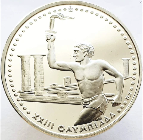 1984 Olympics Los Angeles Greece 500 Drachmes Silver Proof With Torch Free Ship Cover
