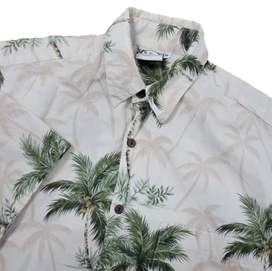 Go Barefoot Mens Medium Ivory All Over Floral Palm Tree Hawaiian Button Up - Picture 1 of 7
