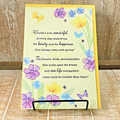 Tarjeta de felicitación de Pascua Hallmark amarillo púrpura floral mariposas primavera Foto 1 de 4