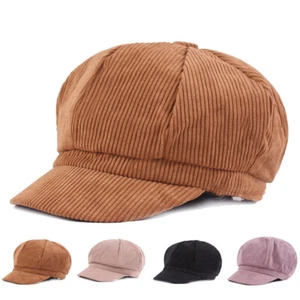 Retro Corduroy Beret Hat Newsboy Baseball Cap Painter Hat Elasticity Peaked Cap - Picture 1 of 19