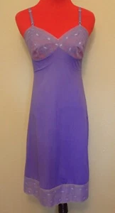 70s VTG Vanity Fair Nylon Violet Slip Dress Illusion Purple Lace 34-36 Bust XS S - Picture 1 of 4
