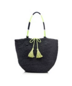 NWT J.Crew navy blue farmers market straw tote neon tassels Madewell - Picture 1 of 7