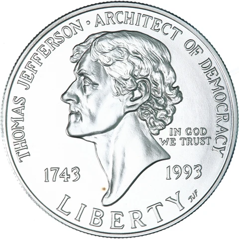 1993 P Jefferson 250th Anniversary 90% Silver Dollar Obverse Spot See Pics F413 Cover