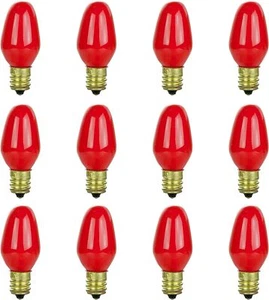 12Pack 7W C7 Light Bulb, Red Glow, Dimmable Small Night Light, E12, 120V - Picture 1 of 1