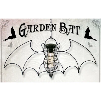 Alchemy Gothic Solar Powered Black Bat Garden Lantern LED Light 24" Wide GL-QZ1 - Image 1 of 2