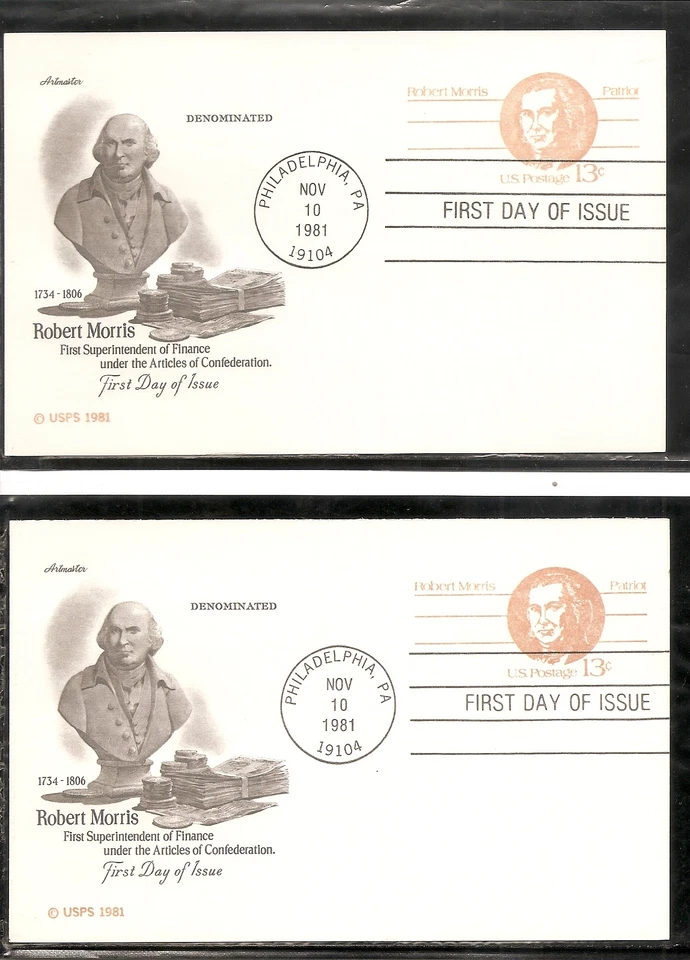 US SC # UX93-UY34 Robert Morris FDC. Artmaster Cachet - Image 1 of 1