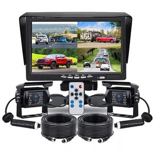 7" Quad Monitor Split Screen+2x 4PIN CCD Reversing Camera for Truck Trailer Bus - Picture 1 of 12